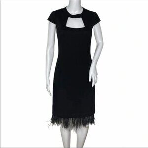 Trina Turk Cut Out Front Feather Trim Black Dress Size 2